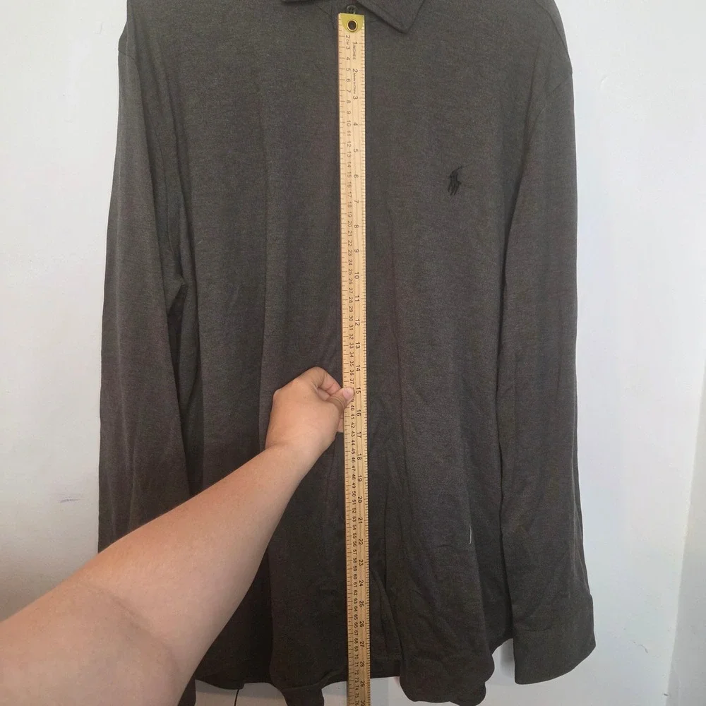 Polo‎ Ralph Lauren Mens XXL Knit Dress Shirt Charcoal Grey Long Sleeve Pony Logo